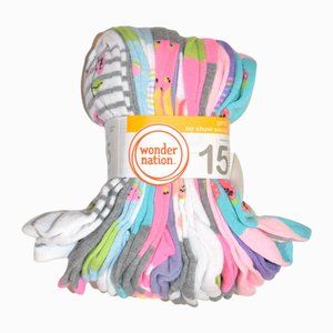 Wonder Nation Girls No Show Socks, 15-Pack